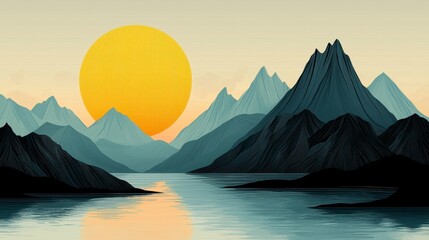 Fototapeta premium Serene Pixel Art Mountain Lake Sunset