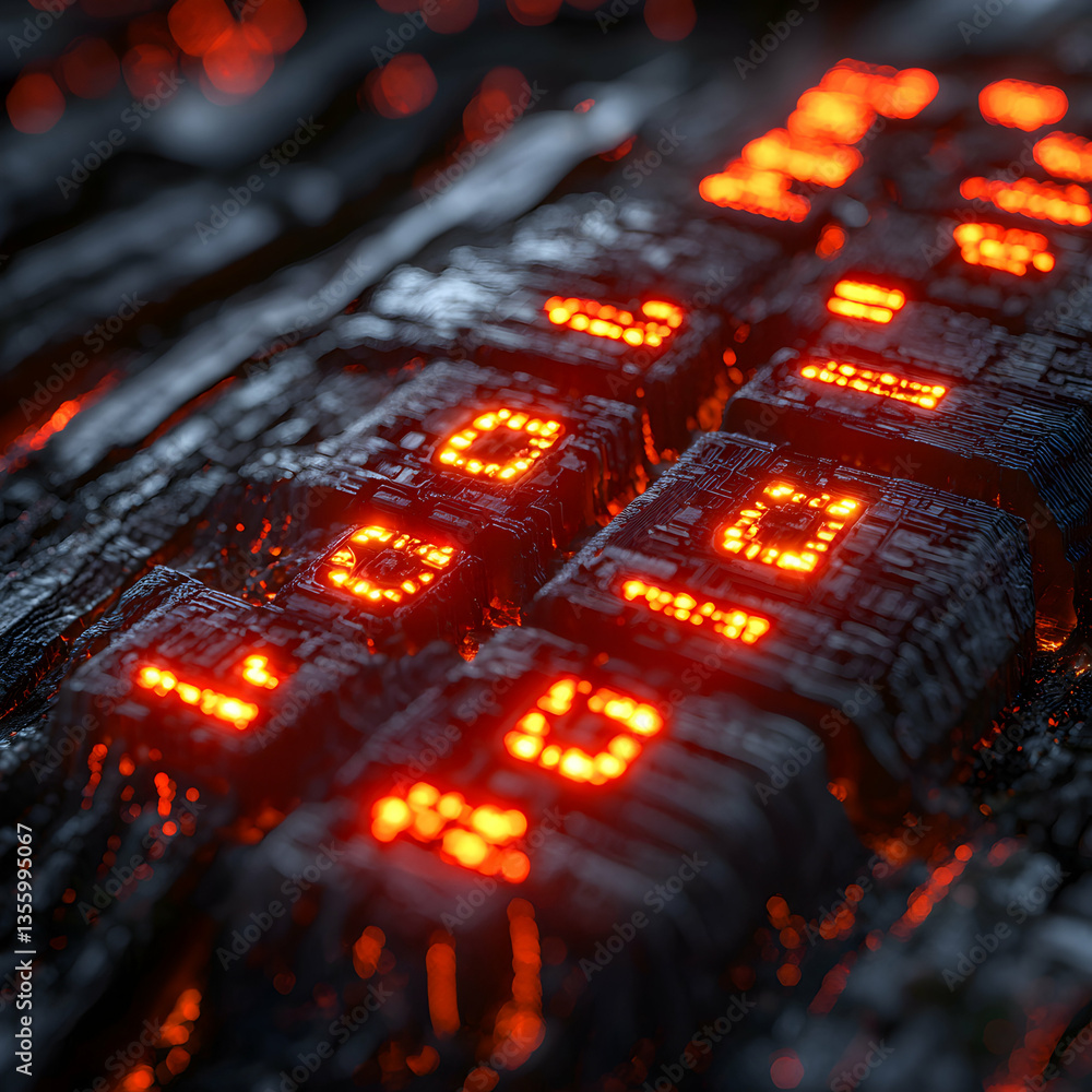Aufkleber futuristic glowing keyboard with digital displays. ideal for tech blogs gaming websites or hardware 