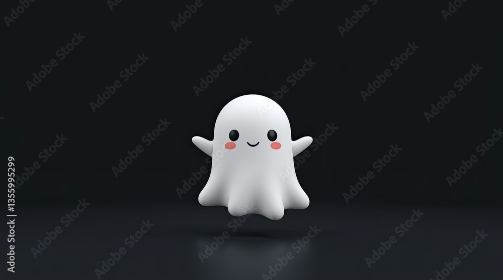 Poster a playful and cheerful cartoon ghost character bounces in a dark setting featuring a smiling face an