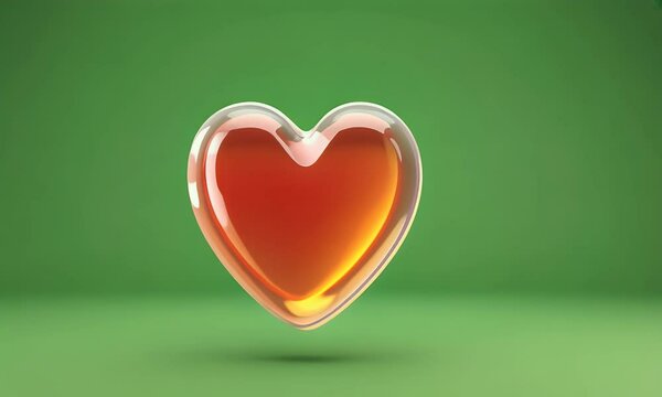 Adorable 3d heart bouncing cheerfully with a soft squishy effect, glossy surface, and smooth shading on a solid green background