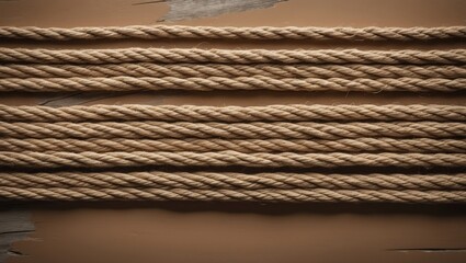 Background of jute rope arranged horizontally on a wooden surface