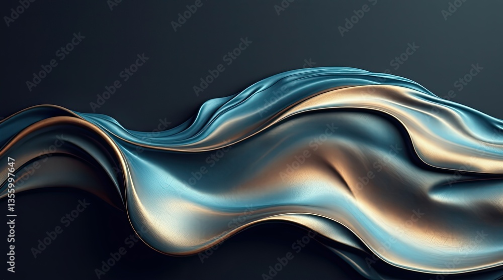 Poster metallic waves undulate smoothly across a dark background showcasing an elegant interplay of light a