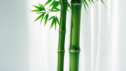 Naklejka premium Branches of bamboo with green leaves set against a background.