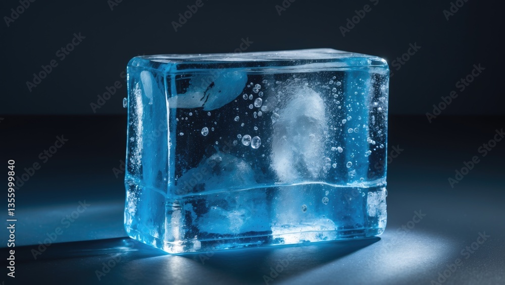 Poster textured rectangular ice block in blue tones, isolated on a background. clipping path is included.