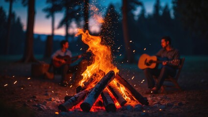 Bonfire with sparks flying around the flames.