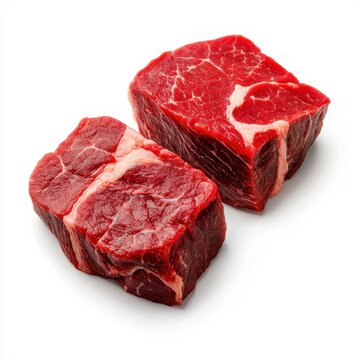 Two raw pieces of beef showcasing rich red color and marbling.