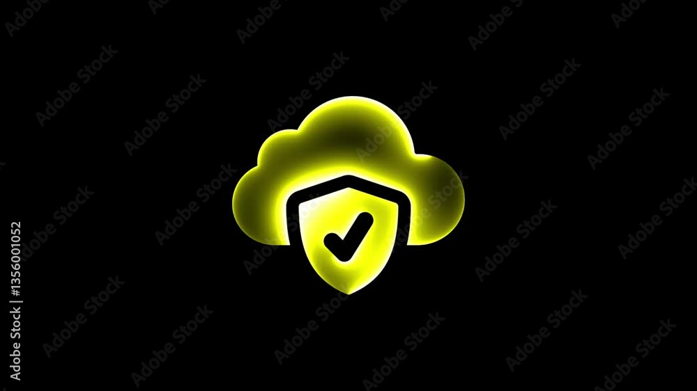 Poster glowing neon shield icon representing cloud security isolated . glowing neon cloud with security ico