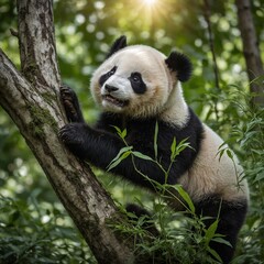 Fototapeta premium giant panda eating bamboo