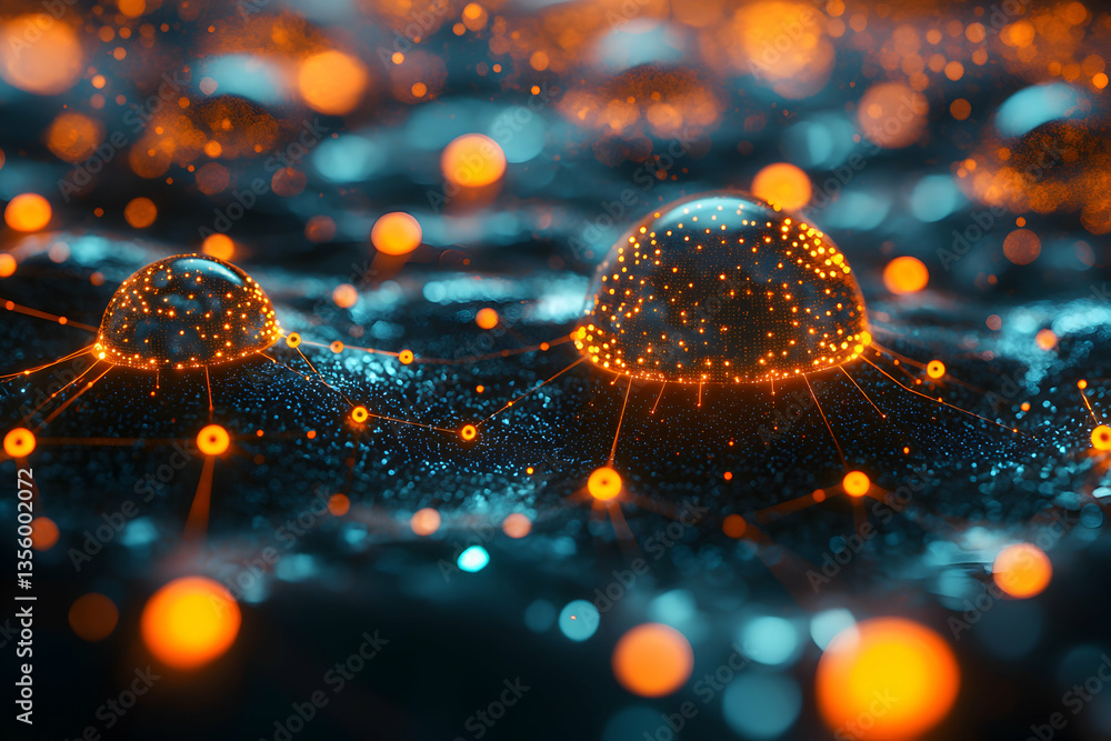 Poster a captivating image displaying a network of interconnected glowing orbs suggesting data visualizatio