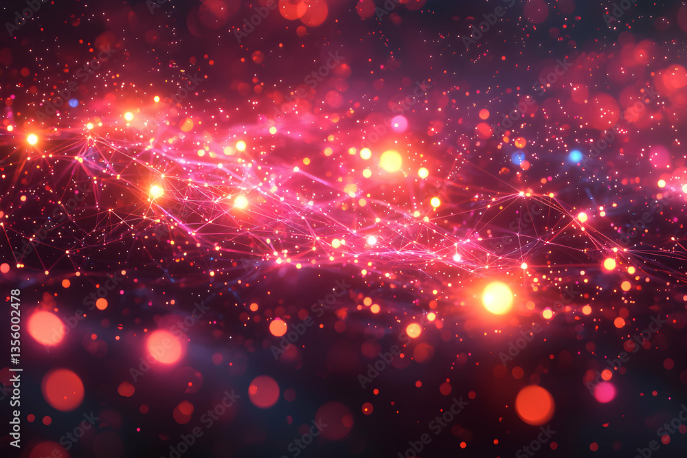 Poster abstract illustration of connected dots and lines evoking data networks or cosmic structures. ideal 