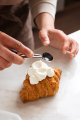 croissant making in french bakery