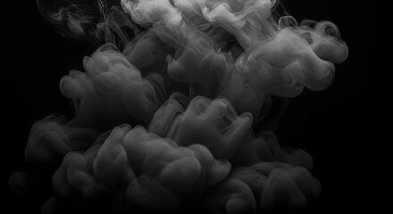 Abstract swirling white smoke on a dark black background