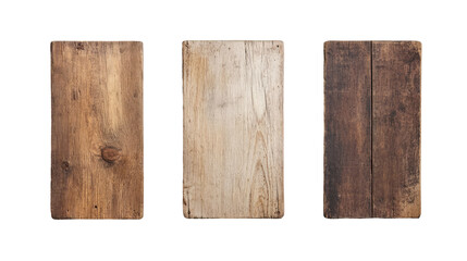 three wooden planks with different shades of color. isolated on transparent background	