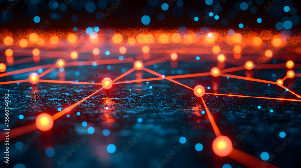 Poster a digital network representation. suggests data flow or a technology connection point. good for tech