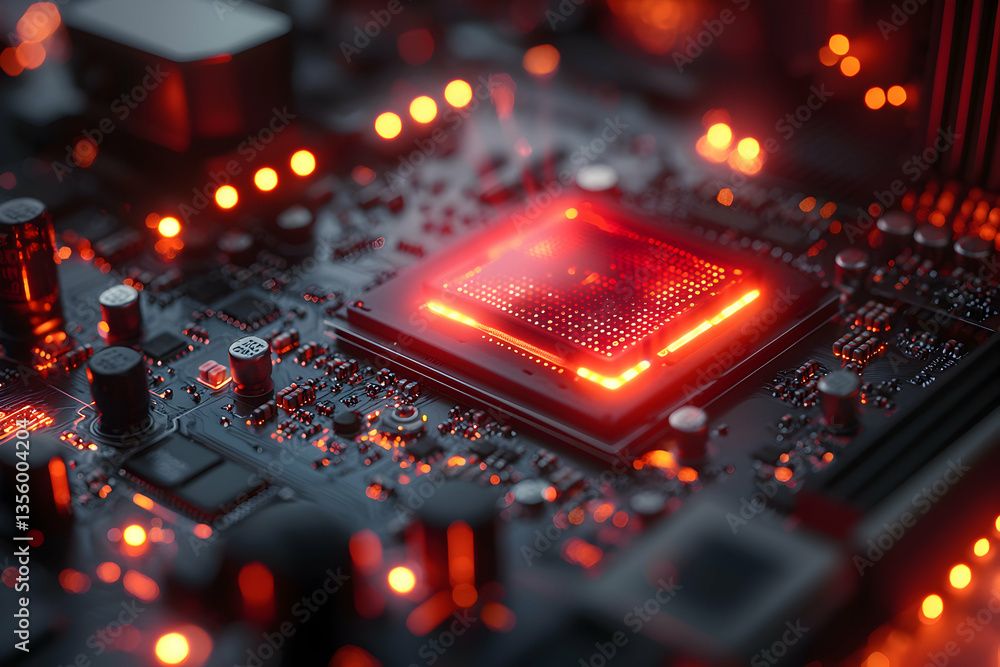 Wall mural intricate glowing circuit board. ideal for tech visualizations or educational material. useful for p