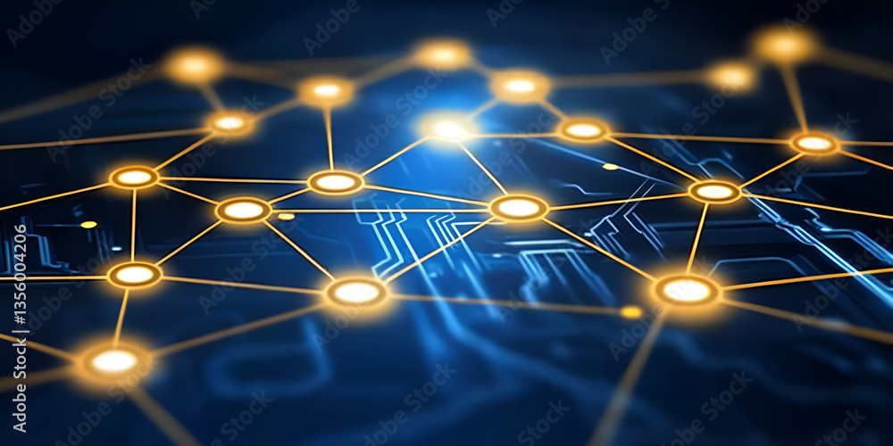 Aufkleber abstract blue circuit board background with glowing lines and stars, representing digital technology