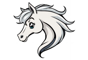 Cartoon Horse Head Illustration with Flowing Mane and Animated Eyes