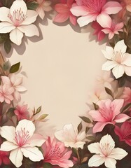 Naklejka premium 白色とピンク色のつつじの花のフレーム背景素材。テキストスペースあり。AIで生成