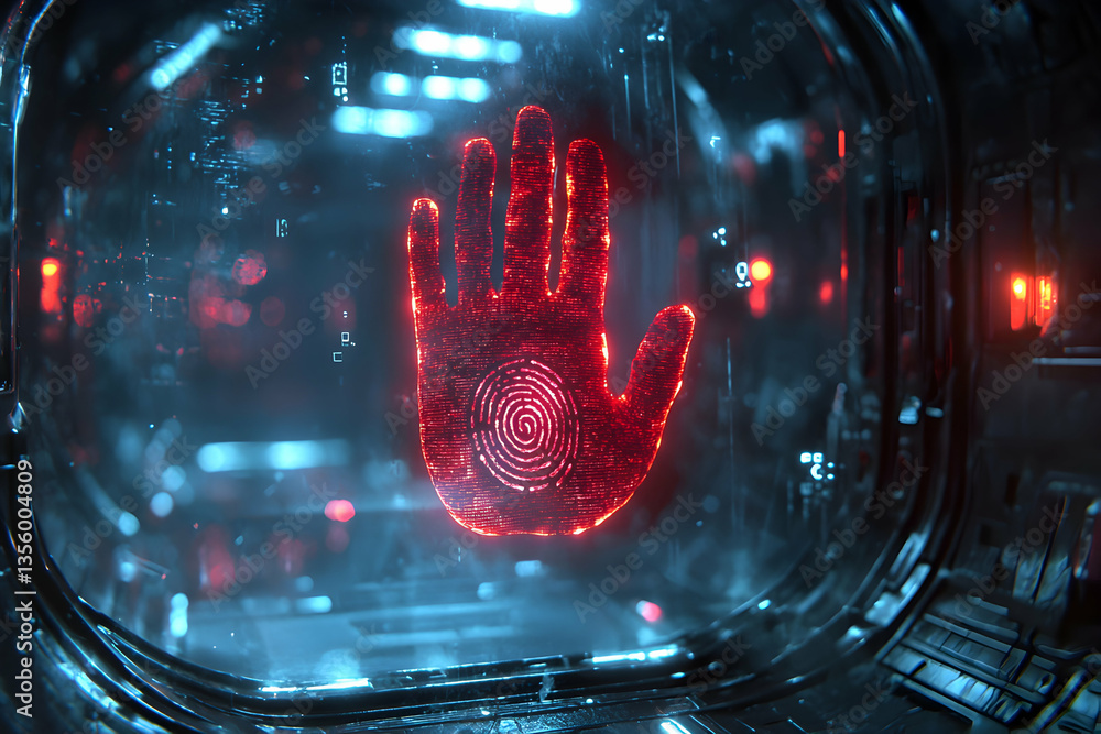 Poster futuristic hand scan interface. access control system for advanced technology. biometric authenticat