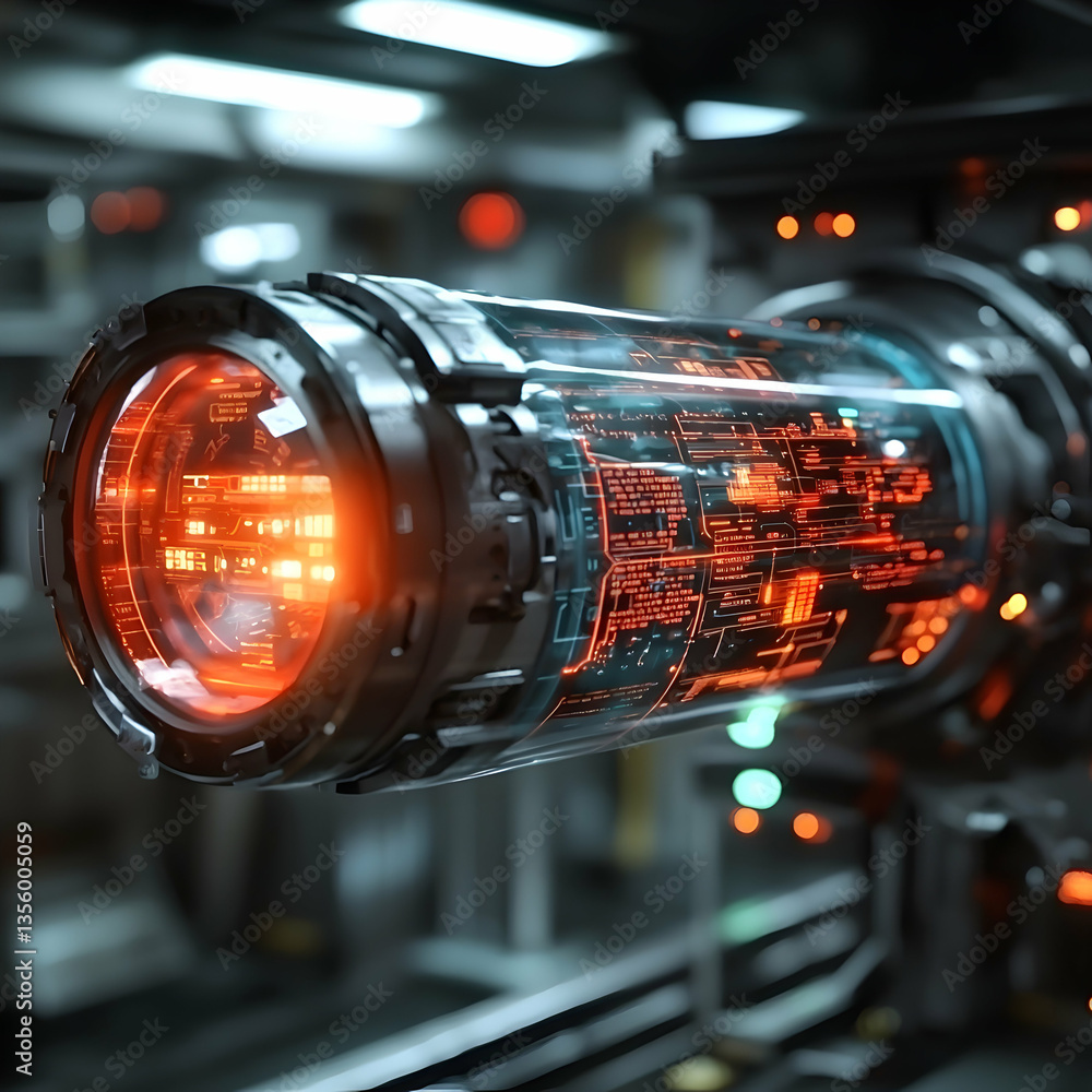 Poster futuristic tech device displaying data. use for scientific analysis or advanced communication. ideal
