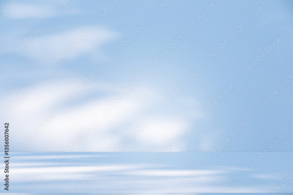 Aufkleber Wall interior background, studio and backdrops show products. with soft light shadow from window color blue and white. background for text insertion and presentation of product	