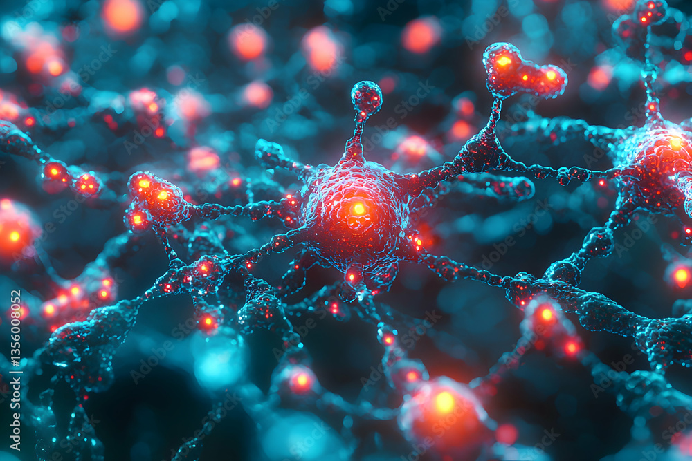 Aufkleber a detailed view of neurons interconnected showing biological processes. ideal for educational or sci