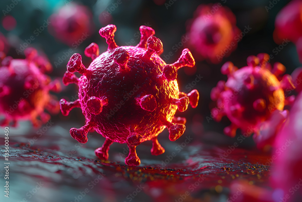 Poster a close-up view of a microscopic virus. the image could be used in educational materials or scientif