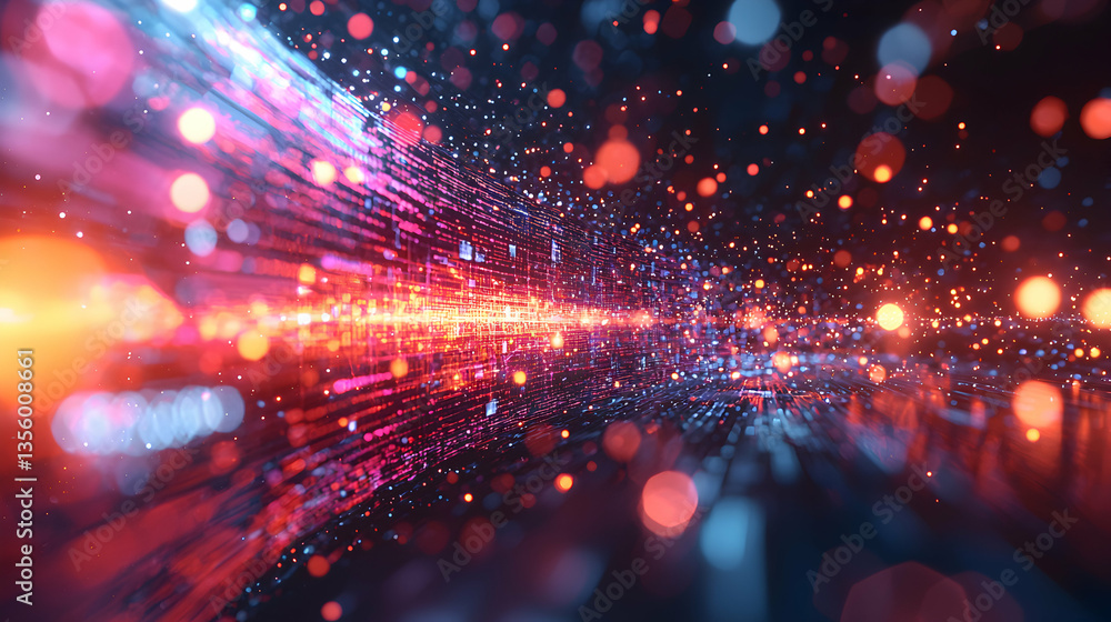 Poster abstract data stream visualization features colorful lights and lines. it's ideal for tech presentat