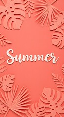 Summer text with pastel tropical leaf, wallpaper, leaves collection for design