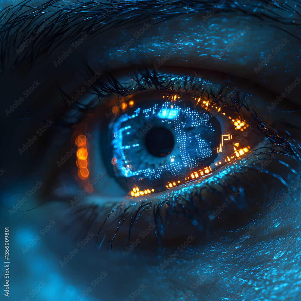 Aufkleber a futuristic eye with circuit patterns. suggestion: use this image for sci-fi art or technology-them