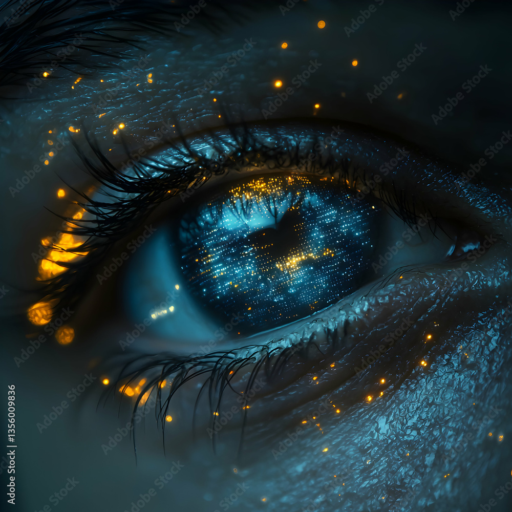Aufkleber cybernetic eye featuring digital patterns and glowing accents. evokes themes of technology and futur
