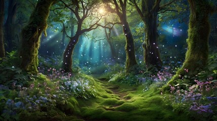 Obraz premium An enchanted forest canopy background