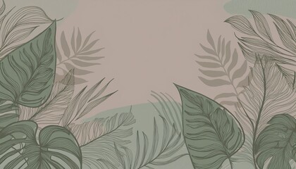 Hello Summer concept design with abstract illustrations on a background of exotic forest leaves