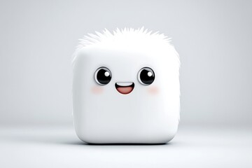 Cute, fluffy, white square character with happy expression