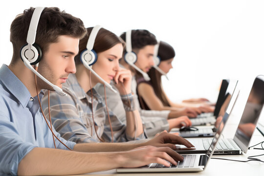 Group of call center working support customer care in global network at offkce.