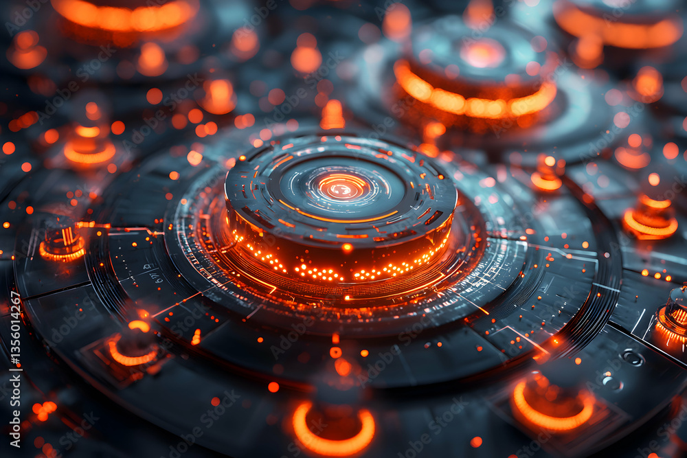 Poster futuristic tech design with glowing orange details. ideal for science fiction concepts or representi
