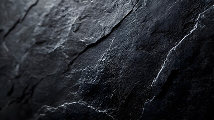 Close-up of textured black stone surface with cracks and details