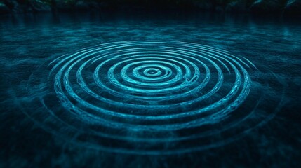 Obraz premium Abstract blue ripple pattern on dark surface, resembling water or energy.