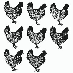 Chicken SVG, Chicken Silhouette SVG, Chicken Clipart, Pretty Chicken SVG file, Chicken Flowers Clip art, Chicken clipart, mandala
