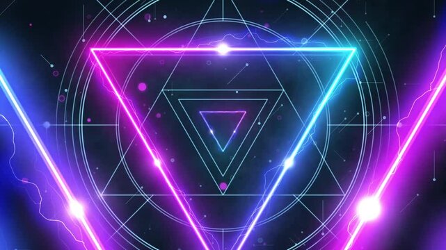 三角形のレンボーカラーに光るネオンのグラフィック　ループ　Warp