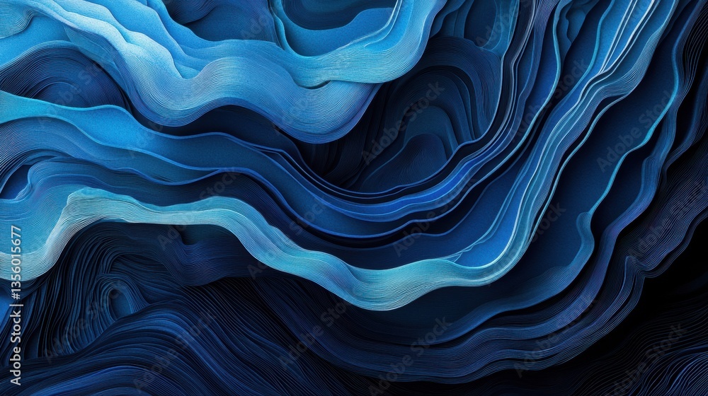 Aufkleber dynamic abstract paper cut design featuring layered water waves in deep blue hues with elegant rippl