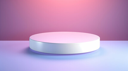 A serene white platform awaits, bathed in soft pink and purple hues, a minimalist stage ready for a product unveiling or a peaceful moment of contemplation.