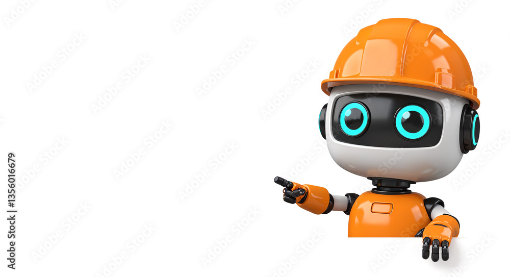 Aufkleber positive cute robot builder pointing at a space. generative ai