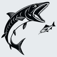 A  sea turtle defending itself from a moray eel image silhouette design vector art and illustration