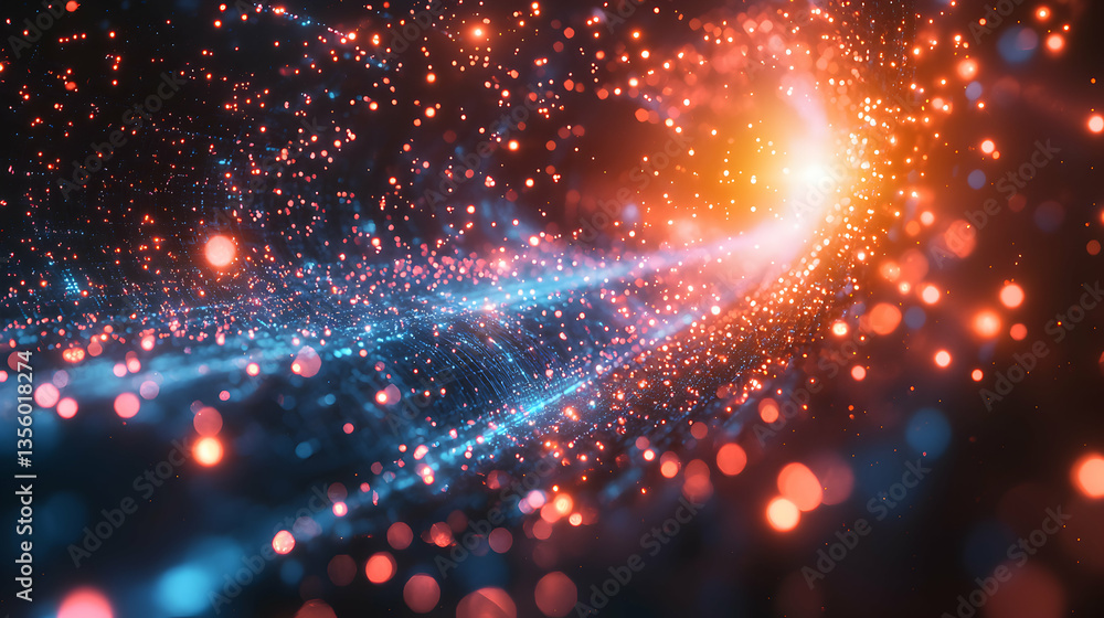 Poster abstract digital art with glowing particles. perfect for backgrounds presentations and visualization