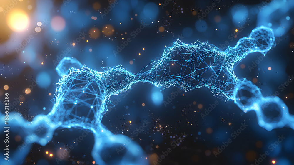 Aufkleber abstract digital artwork with glowing blue lines and particles. it could be used for a science ficti