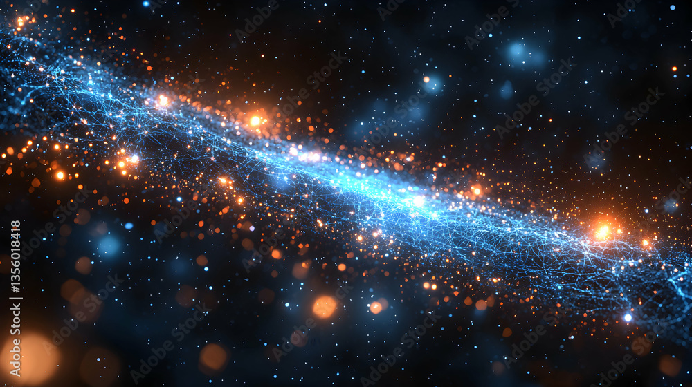 Poster abstract space scene showing a glowing blue and orange network. use this image to represent data vis