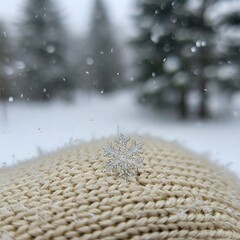 A single, intricately detailed snowflake resting on the fibers of a soft woolen glove.