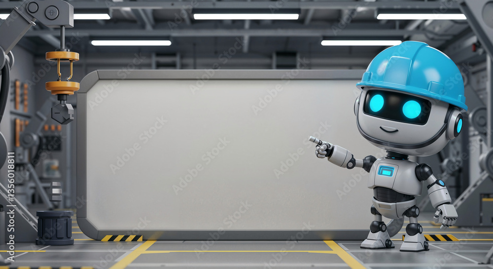 Aufkleber positive cute robot builder pointing at a space. generative ai