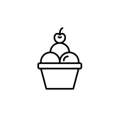 Scoops of ice cream and cherry on top. Frozen desserts, sweet food. Pixel perfect, editable stroke vector icon